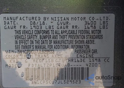 2018 Nissan Kicks Sr z USA, uszkodzony, nr VIN 3N1CP5CU7JL529523